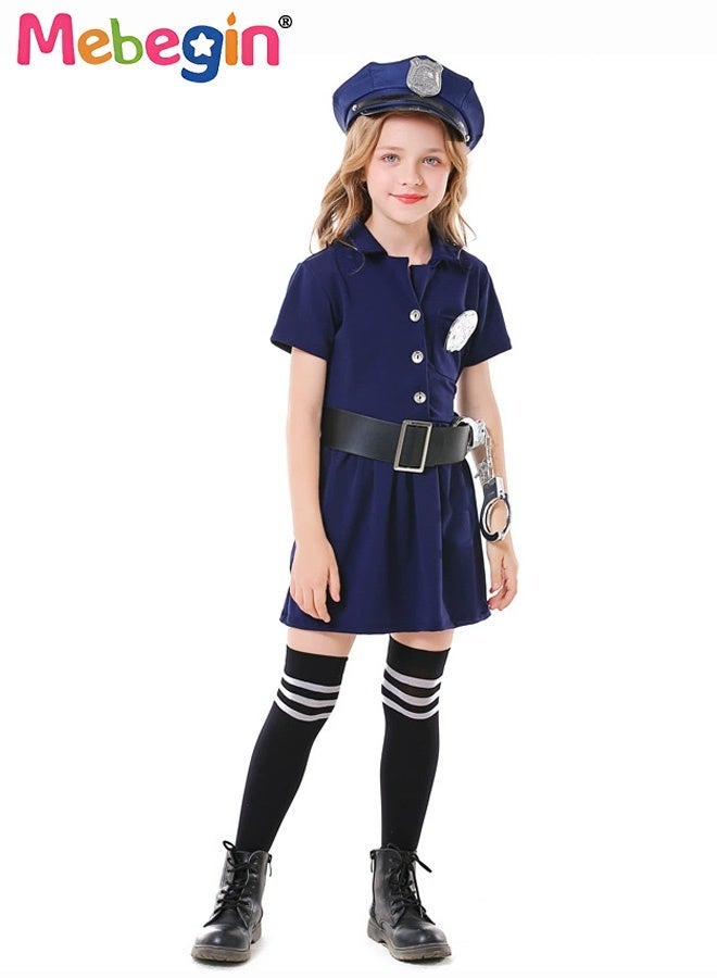 MEBEGIN Girls Police Uniform Set with Dress, Hat, Cap, Belt and Badges, Career Experience Attire for Kids, Cosplay Dress Up, Suitable for Party, Birthday, Funfair, Stage Performance, Cosplay and Any Other Special Occasions - Image 3